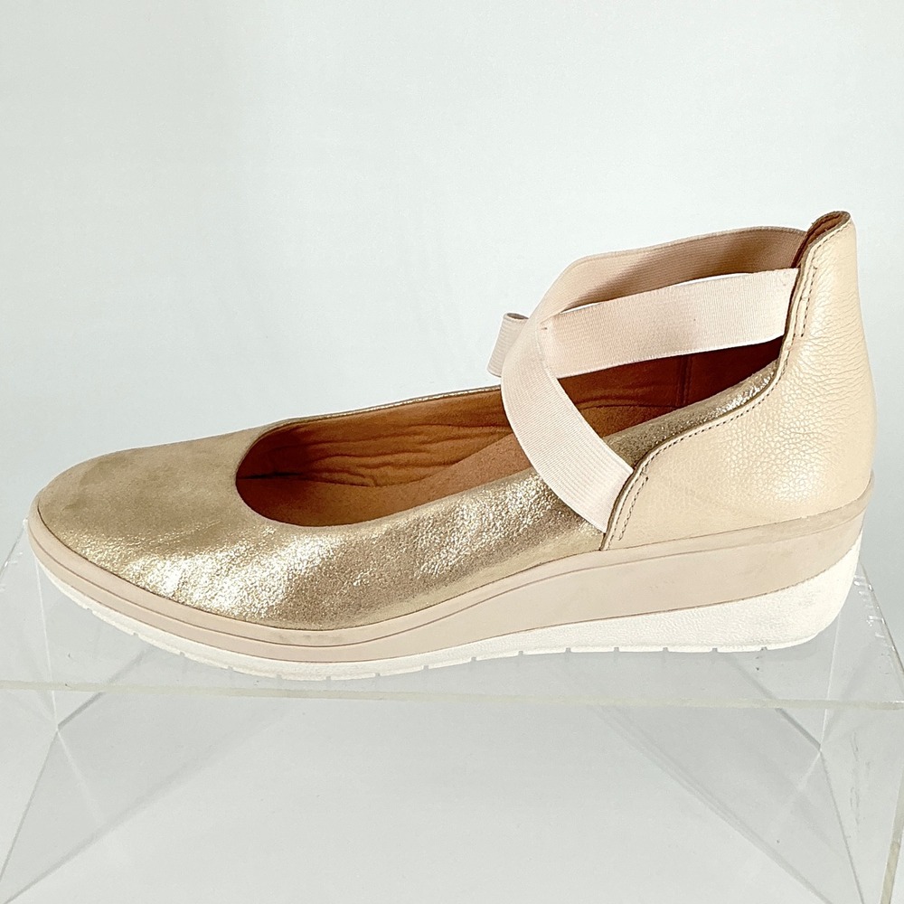 Vionic Size 9 Gold Leather Elastic Ankle Strap Wedge Sneakers NEW Ellery‎ $116 - Picture 4 of 12